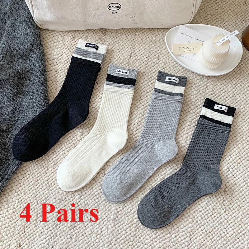 

Новинка 2025 года, серые носки, осенние и зимние носки средней длины, модные праздничные комплектные носки из двух частей с цветными блоками для женщин