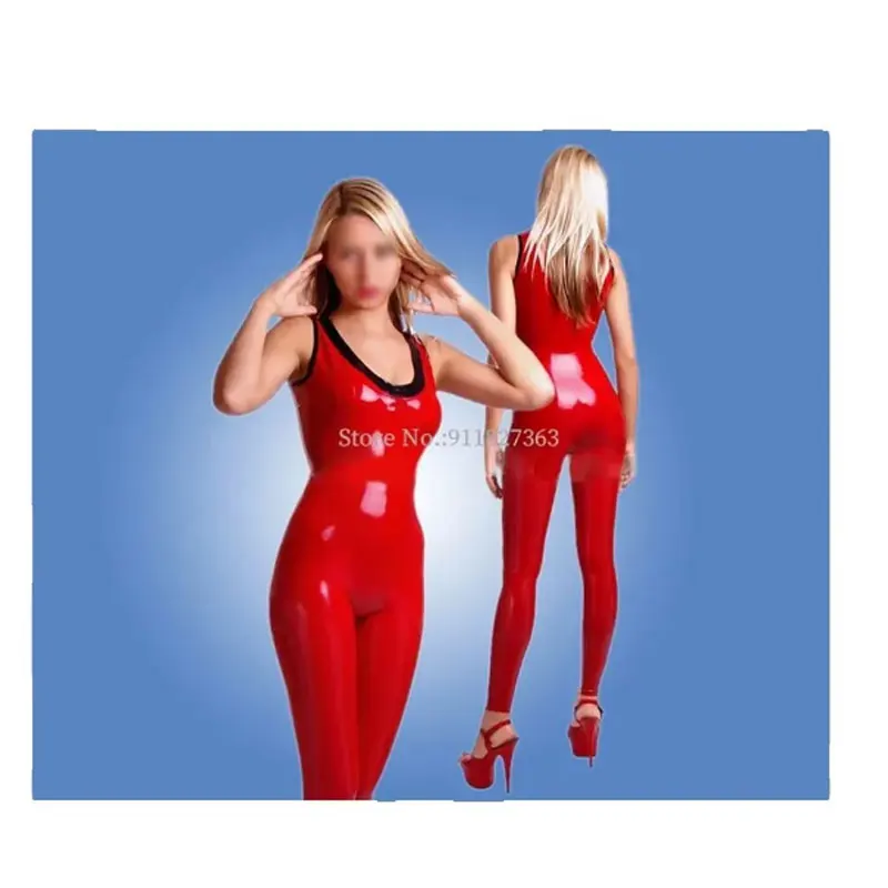 

Handmade Sexy rubber fetish tight fitting jumpsuit Latex Women's clubwear catsuit