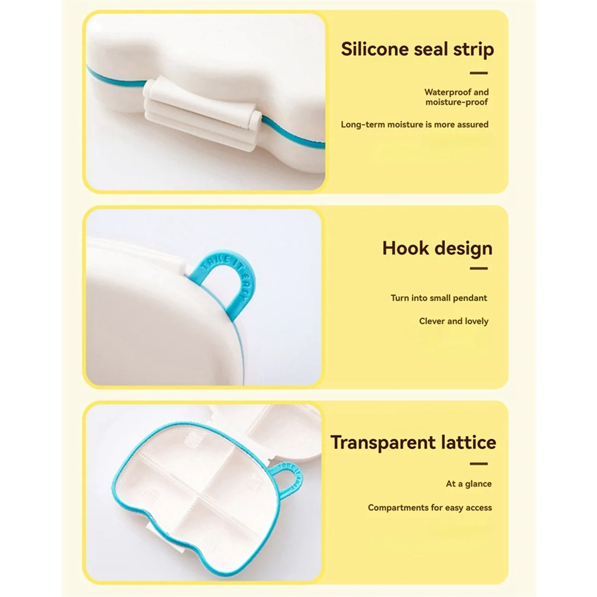 HHTL-Boîte à Médicaments Ronde Portable en Plastique, 2 Pièces, Dessin Animé Mignon, Scellée, Humidité, Rangement Multi-Compartiments