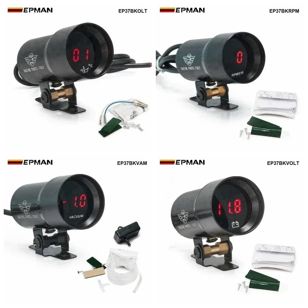 37mm Micro Digital Smoked Tachometer RPM AFR Boost Gauge Oil Press Water Oil Temp EGT Volt Vacuum Gauge Meter W/ Sensor EP37