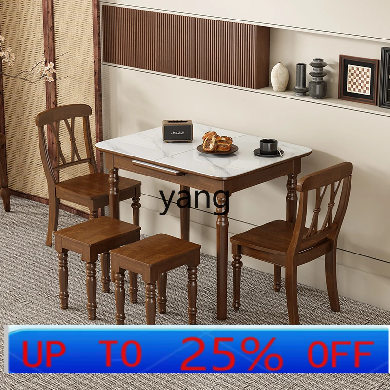 

LH American retro solid wood dining table and chair combination household retractable dining table rectangular table