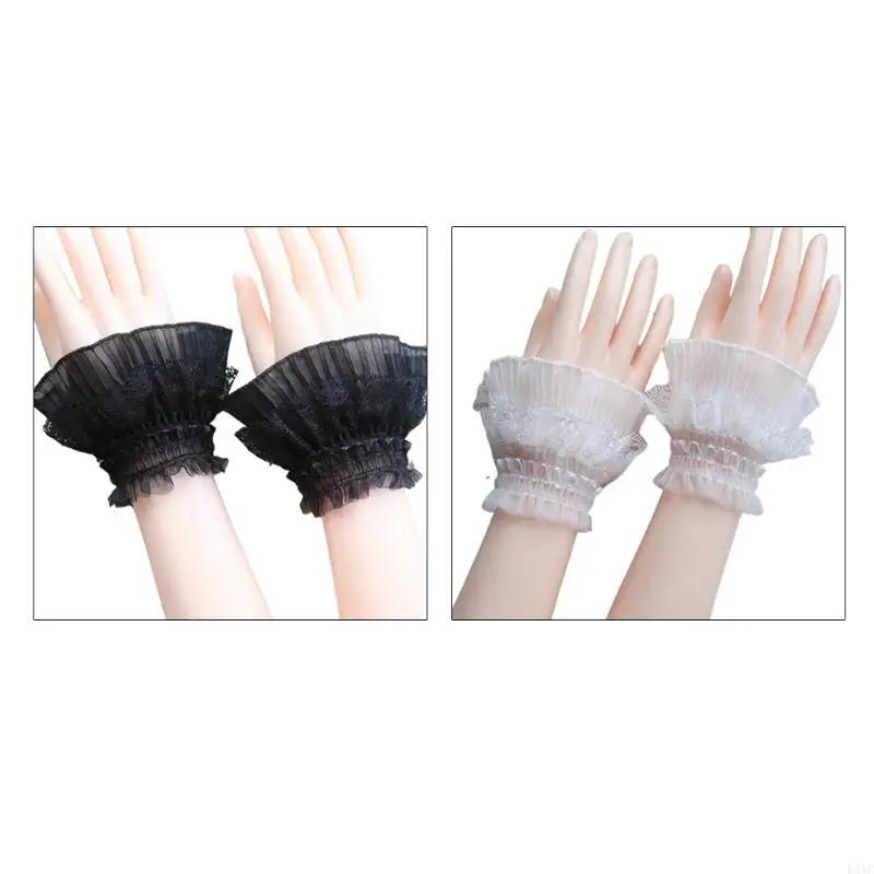 

L5YC Lovley Fake Sleeves Layered Lace Cuff Stretch Bracelet False Sleeves Wrist Cuffs