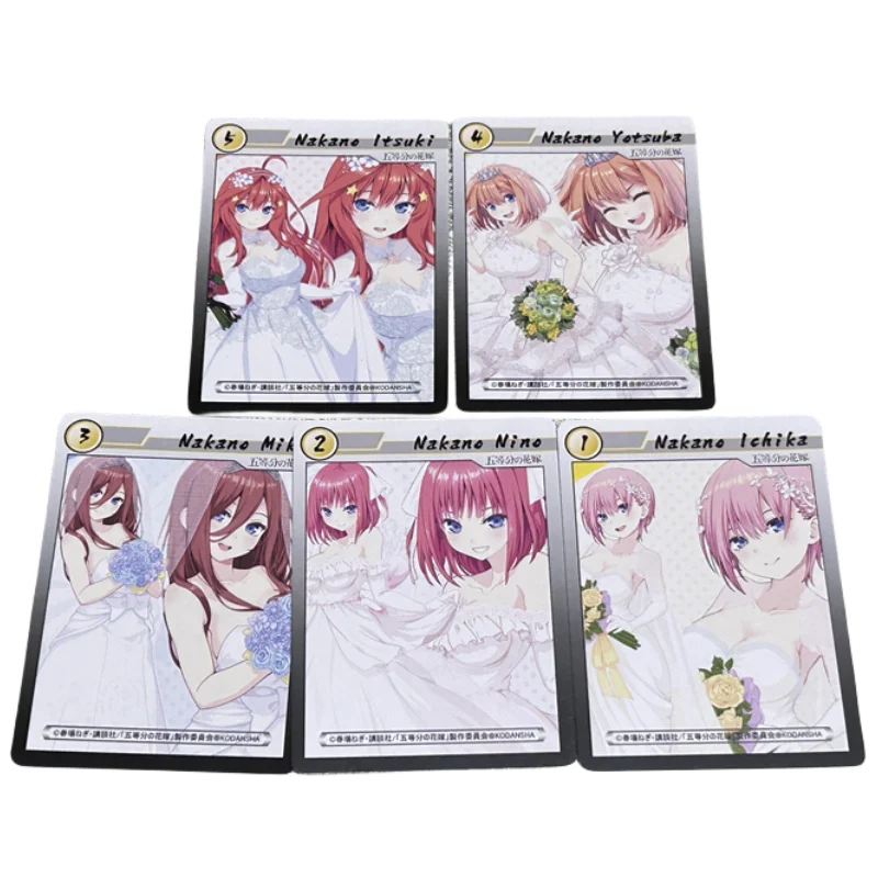 5Pcs/Set ACG Girl Card The Quintessential Quintuplets Nakano Nino Miku Wedding Dress Golden Sign Anime Game DIY Color Flash Card