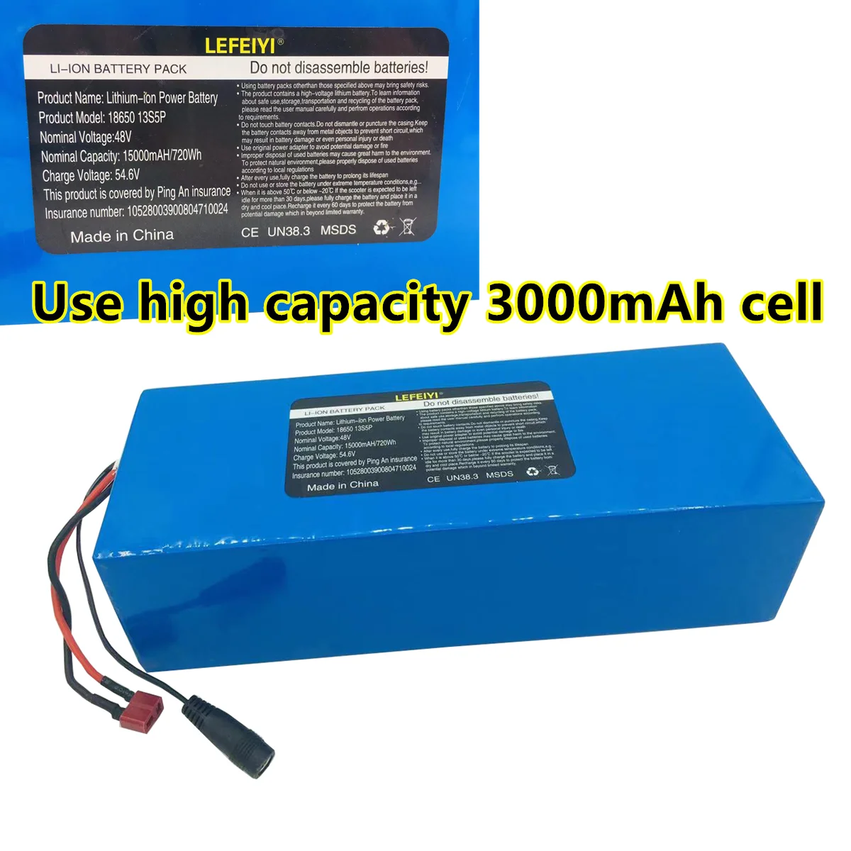 48V 15Ah 18650 Lithium Battery 13S5P 1000W Battery Pack 48V 15AH Battery+54.6V 2A Charger