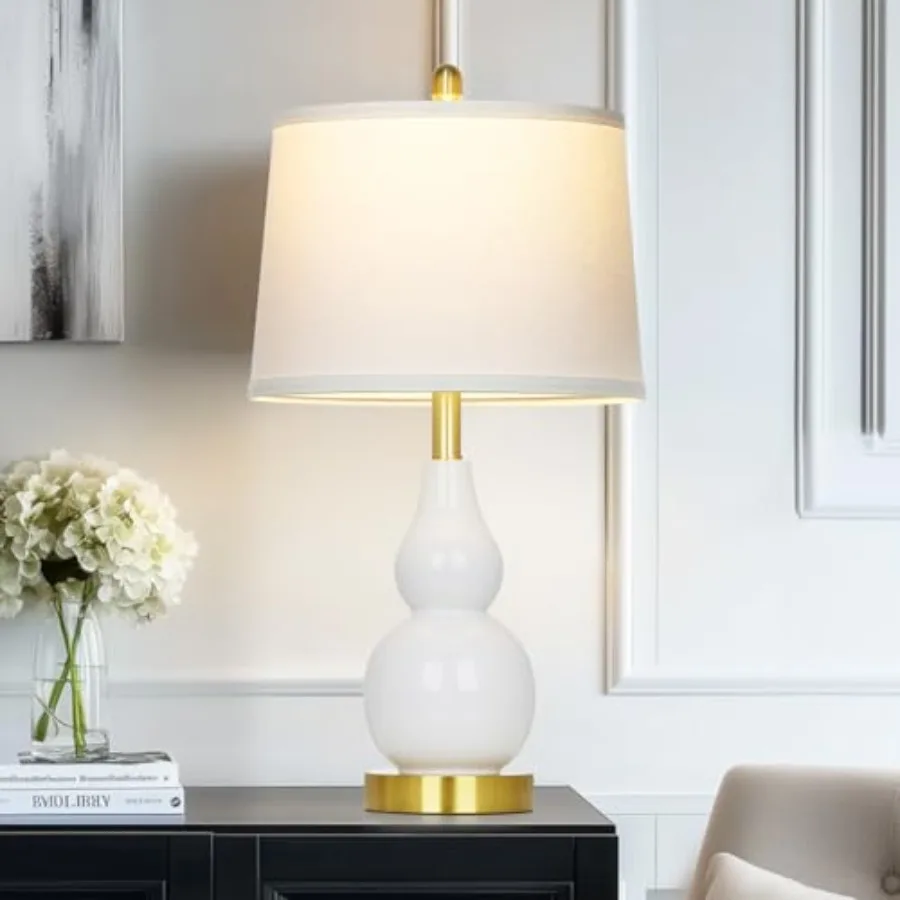 

Ceramic Table Lamp for Living Room, 25" Modern Double Gourd Ceramic Lamp for Bedroom Farmhouse Rustic Classic Bedside Lamp with