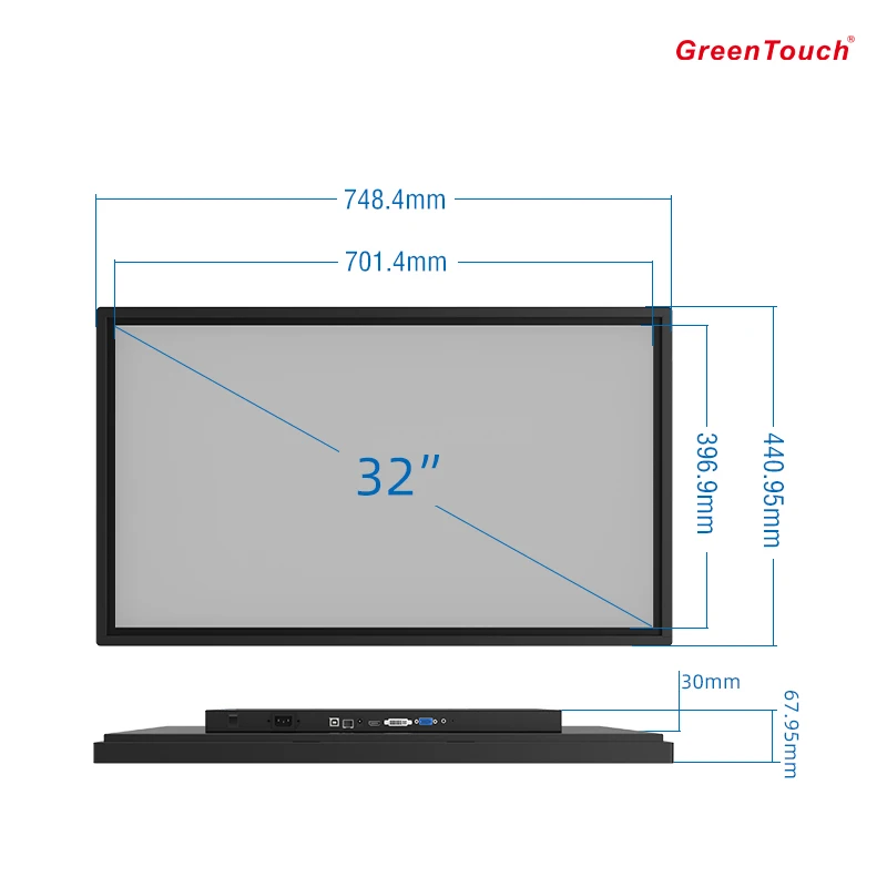 شاشة لمس 32 بوصة، شاشة 32 بوصة مثبتة على الحائط، شاشة LCD صناعية