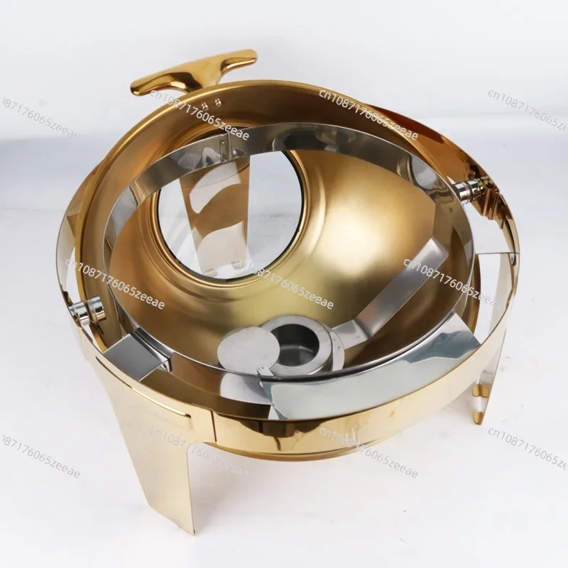 Luxury Large Stainless Steel Chafing Dish Gold 6.5L Big Roll Top Round Catering Chafing Dish Food Warmer