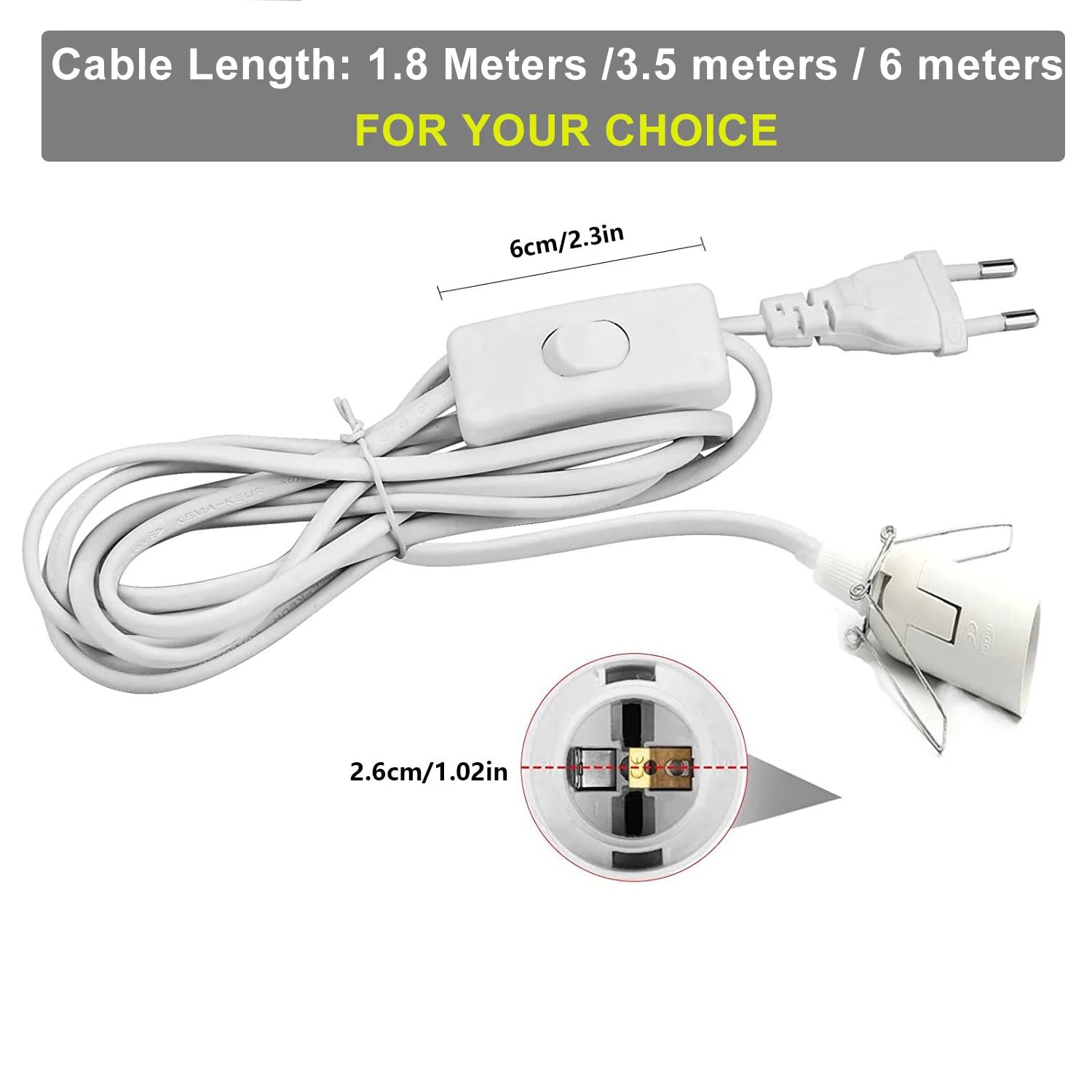 EU Power Cord Cable E14 E27 Socket Lamp Base With Switch Wire For Pendant LED Bulb E14 Hanglamp Suspension Holder