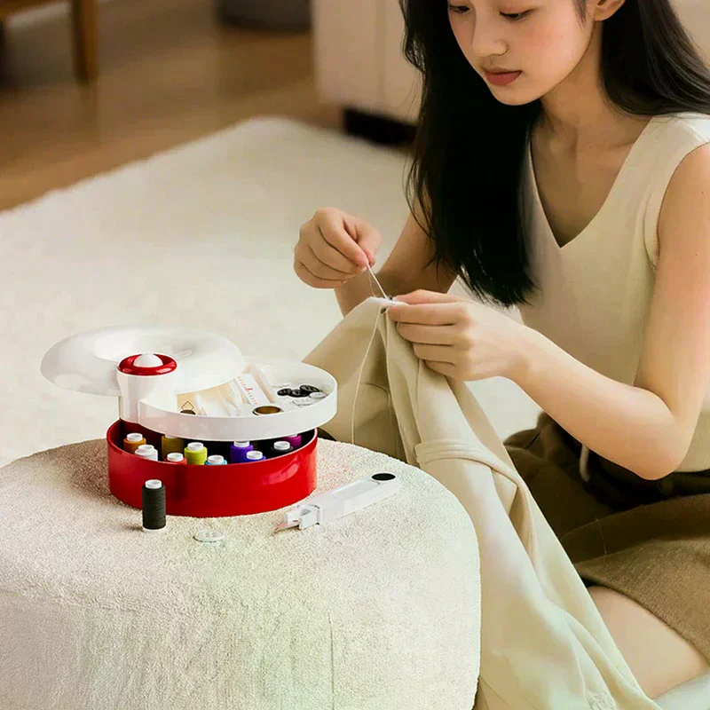 

Rotating Magnetic Sewing Kit - Portable Travel Sewing Box With Organized Compartments, Comprehensive Basic DIY Sewing Supplies