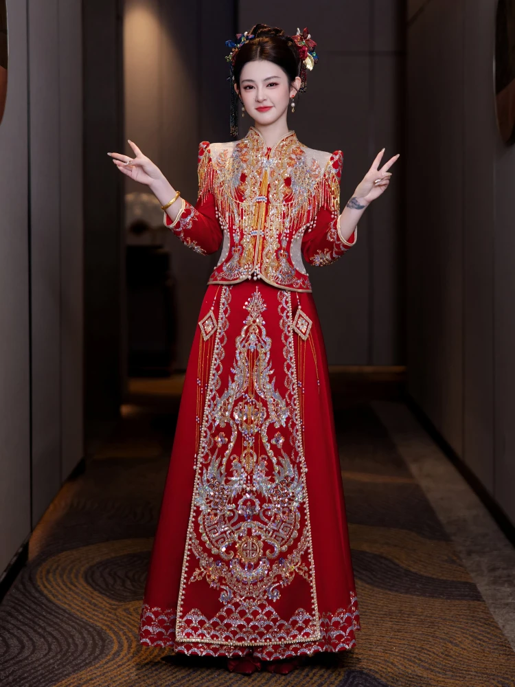 Xiuhe Abbigliamento Abiti da sposa 2025 Nuovo abito da sposa cinese di fascia alta Abito da 144-155 cm di altezza piccola