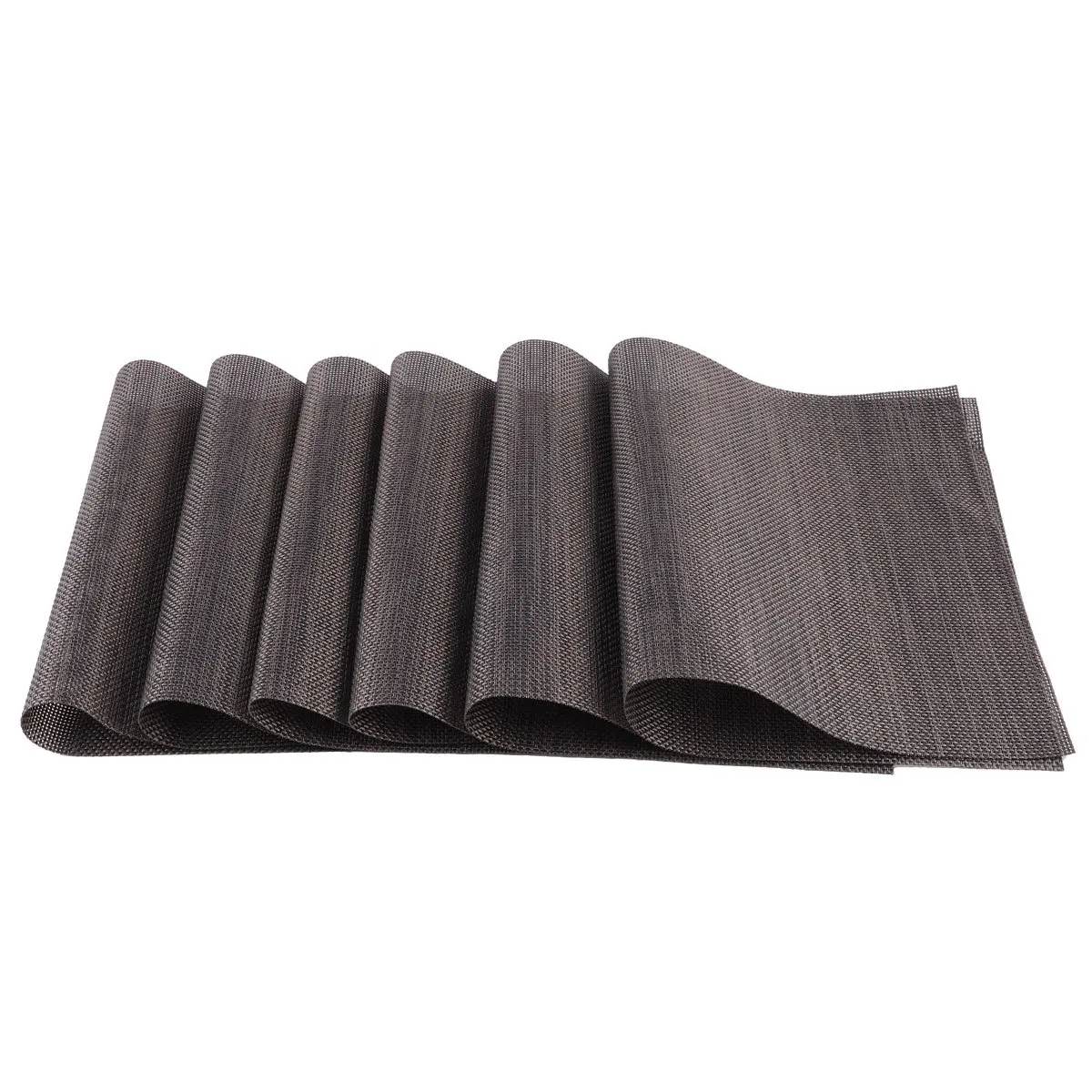 

6Pcs PVC Placemats Heat Insulation Tableware Mat Solid Color 30x45cm Rectangle Brown for Dining Table Protection