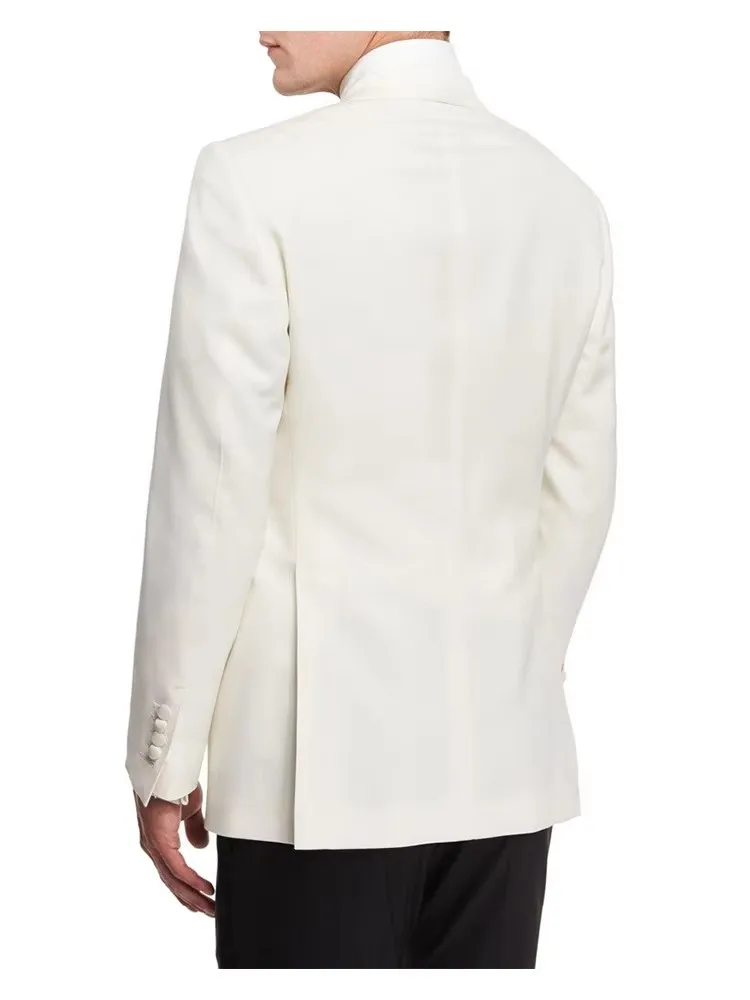 أنيقة سليم صالح العاج الرجال البدلة 2 قطعة حفلة موسيقية عشاء البدلات الرسمية الزفاف بدلة عمل شال التلبيب زر واحد السترة مع السراويل