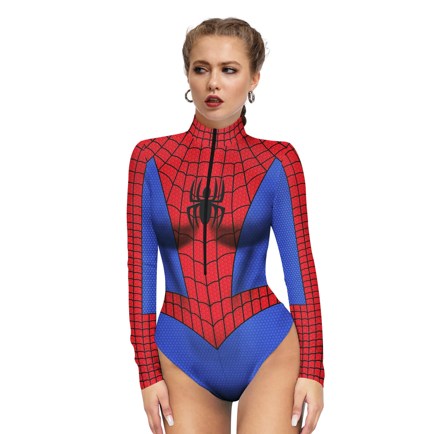 3D igital Printed Long Sleeve Cosplay Women's Sexy Tights Pants Triangle Spider Bodysuit Halloween Hero Costume for Men Women