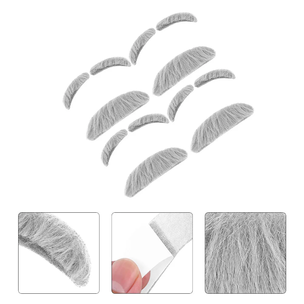 

4 Sets Old Man Costume for Kids Fake Bearded Eyebrows Artificial Mustache Halloween Party Self-adhesive Bread Grey Men Elder