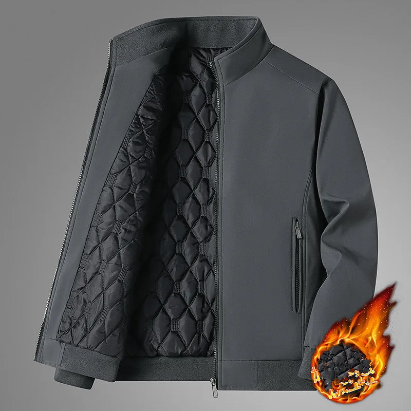 Chaqueta gruesa de lana de cordero para hombre, abrigo cortavientos gris cálido con cuello de piel, Parka de marca de alta calidad, moda de