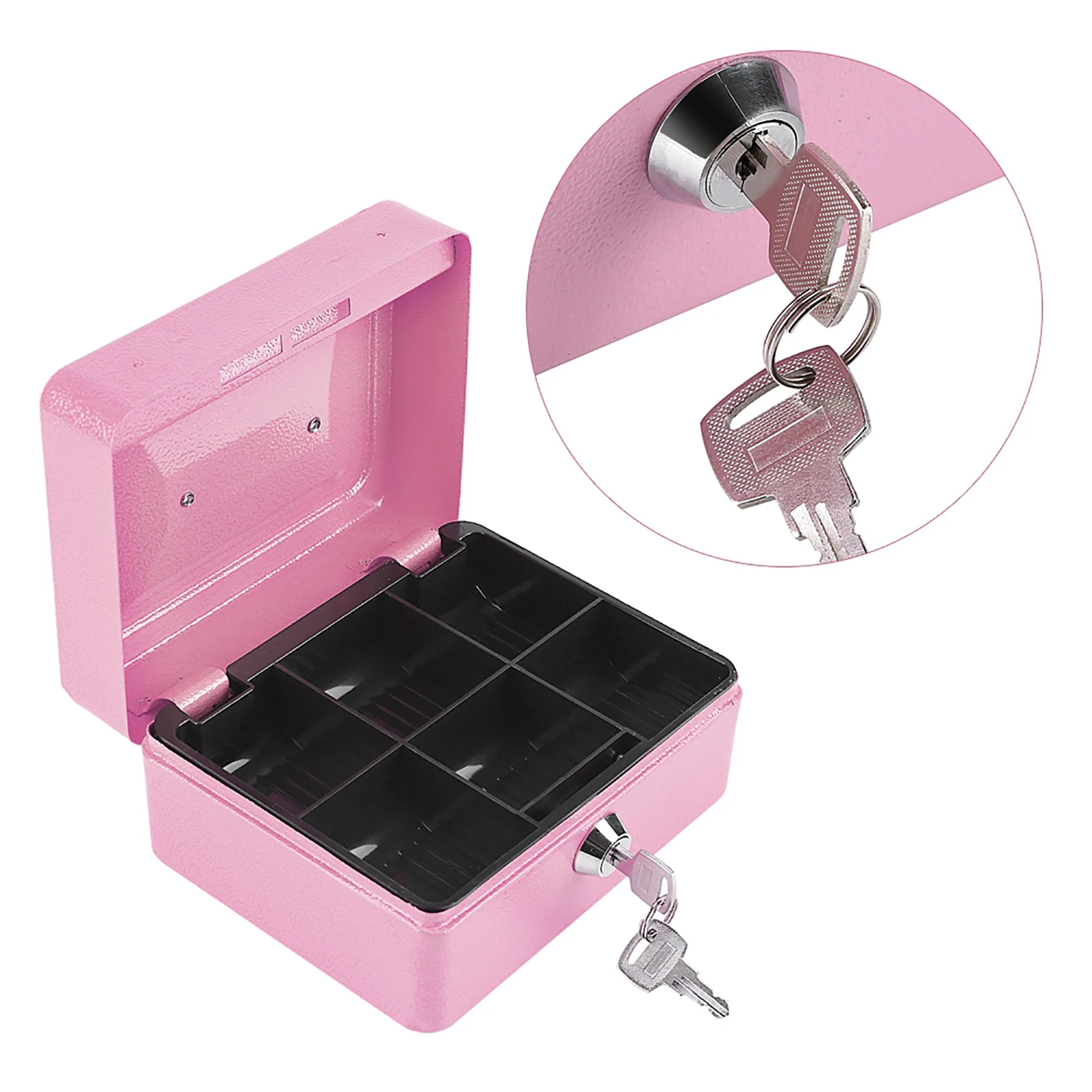 ZK40 1Pc Mini Portable Steel Petty Lockable Cash Money Coin Safe Security Box Household Pink