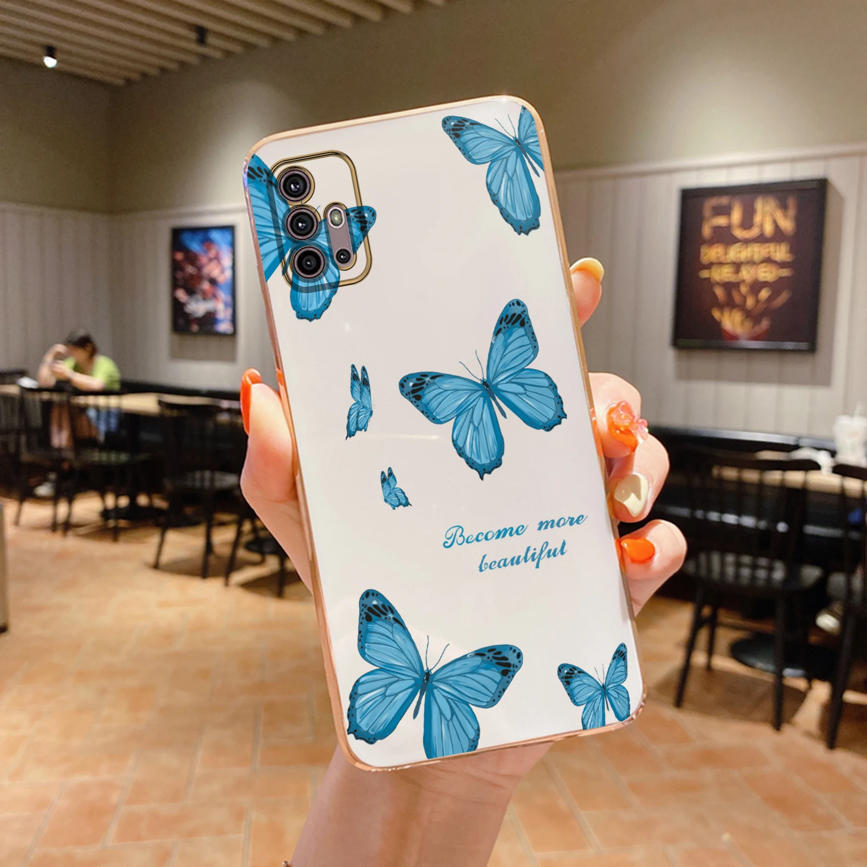 Funda de teléfono de silicona chapada en mariposa azul para Motorola Moto G60 G30 G40F G22 G52 G20 G9 G9 Power E7 Plus E20 EDG E20