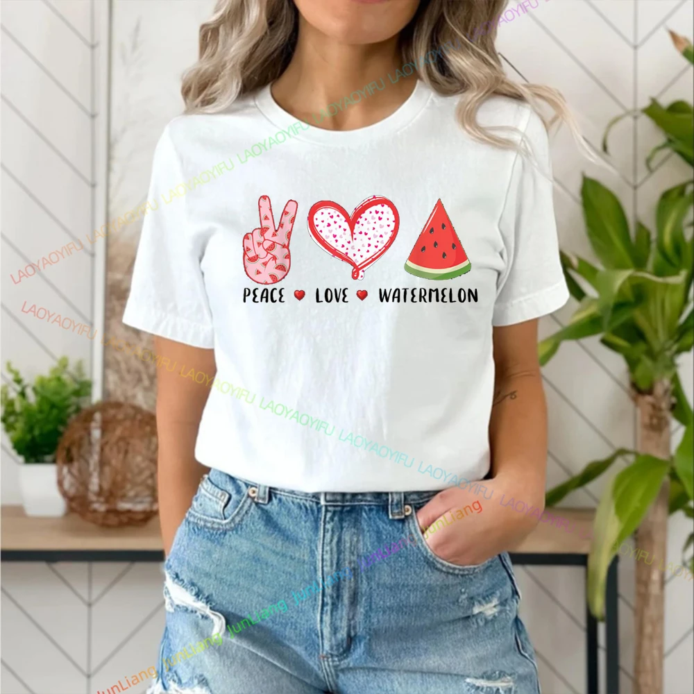 Top Women Cute Cartoon Watermelon Print Women's -shir T Shirt for Men Clothing New Trend Holiday Trip Funny Fashion Tops Vintage