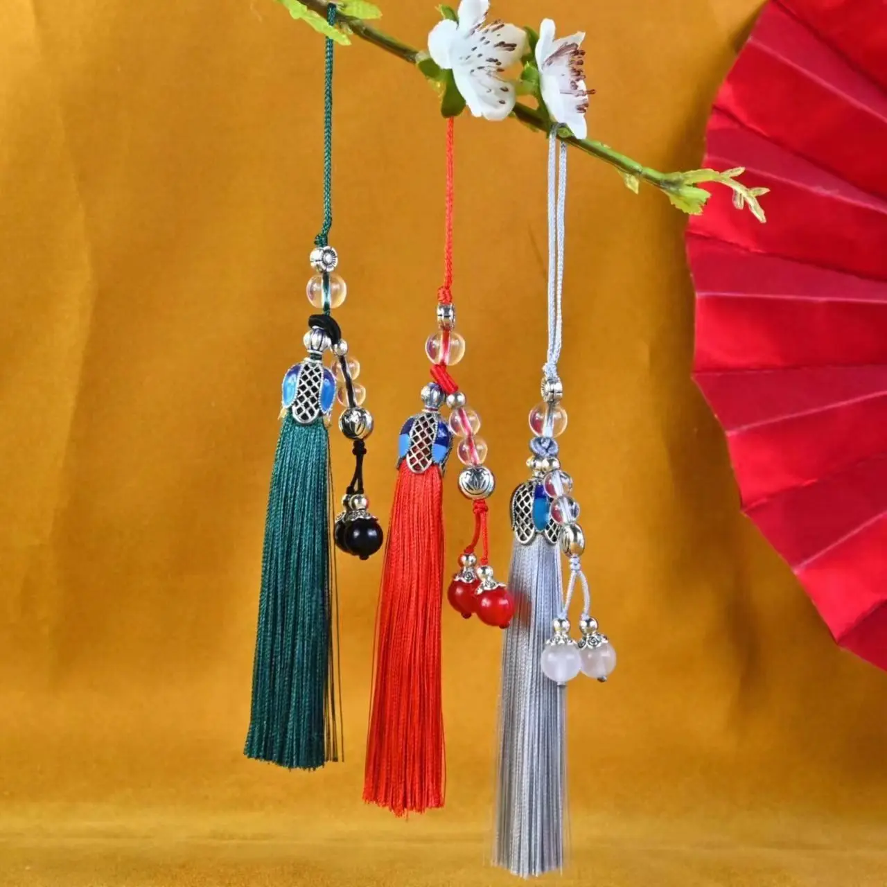 Jia Blue Tassel Pendant Antique Hanfu Cheongsam Decoration Accessories Mobile Phone Pendant Bag Pendant Fan Pendant.