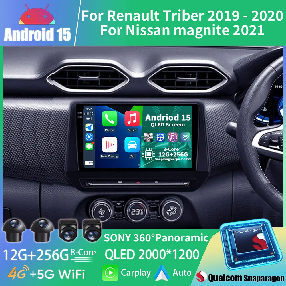 Android 15 Car Radio For Renault Triber 2019 - 2020 For Nissan magnite 2021 RHD GPS Multimedia Player Navi QLED BT Head Unit DSP