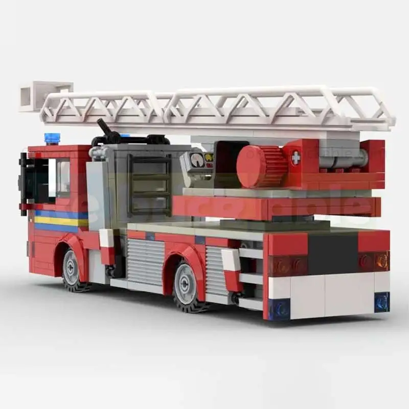 MOC Technical City Fire Truck Building Blocks Heavy Rescue Vehicle Model Turntable Telescopic Ladder Car Bricks Toy Adult Gift