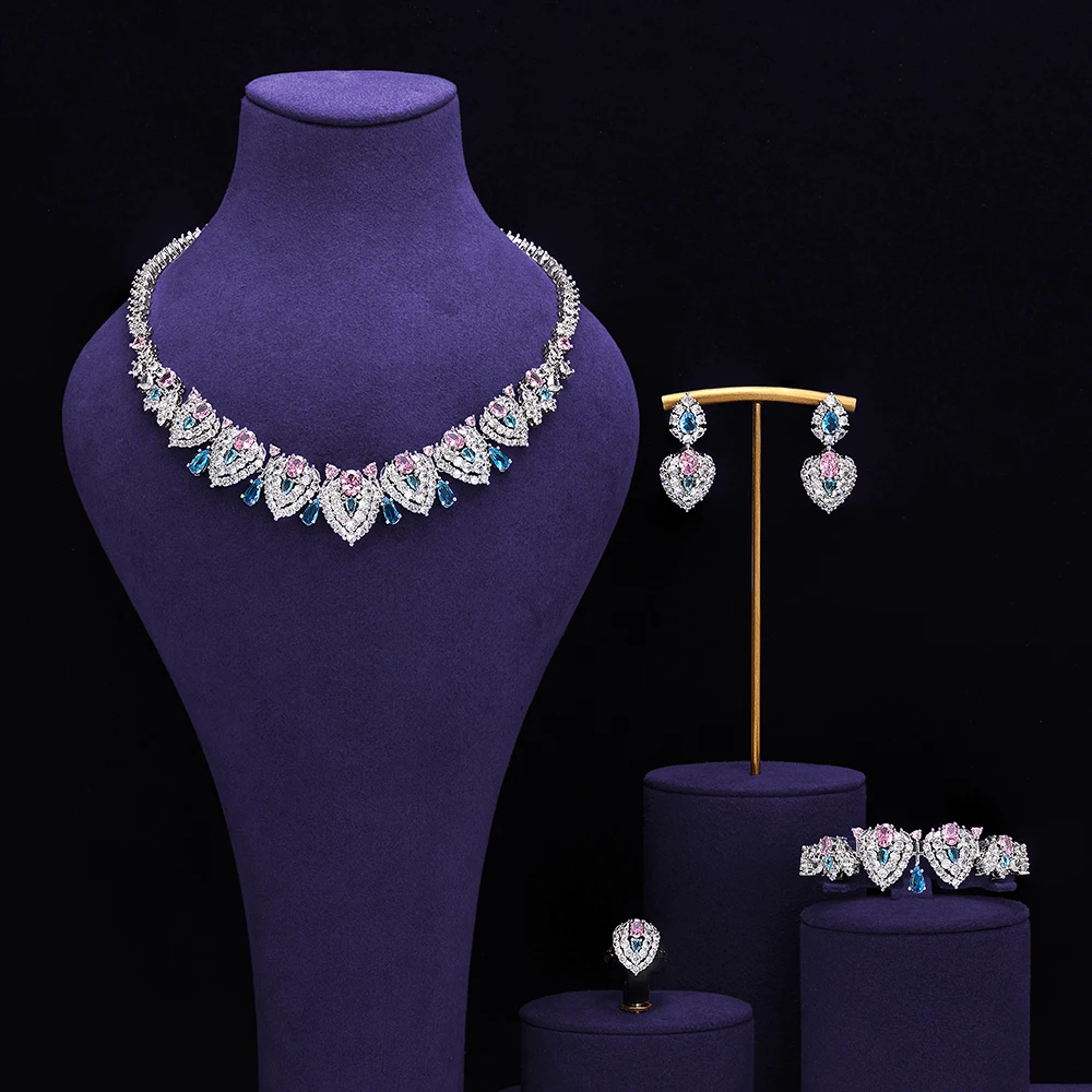 

Luxury Bridal 4PCS Necklace Set for Women Dubai Saudi Party Cubic Zirconia Wedding Jewelry Sets Jewellery Accessories