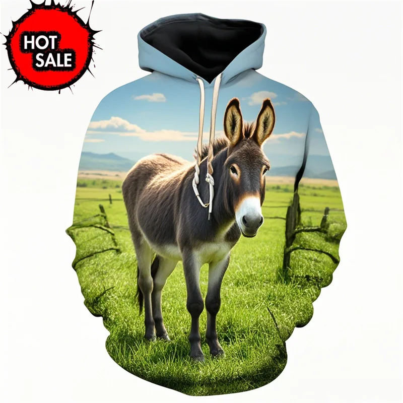 رائجة البيع الحيوان حمار ثلاثية الأبعاد مطبوعة رجل إمرأة موضة Y2K هوديي المتضخم الشارع الشهير البلوفرات قمصان سويت شيرت بقلنسوة ملابس الاطفال