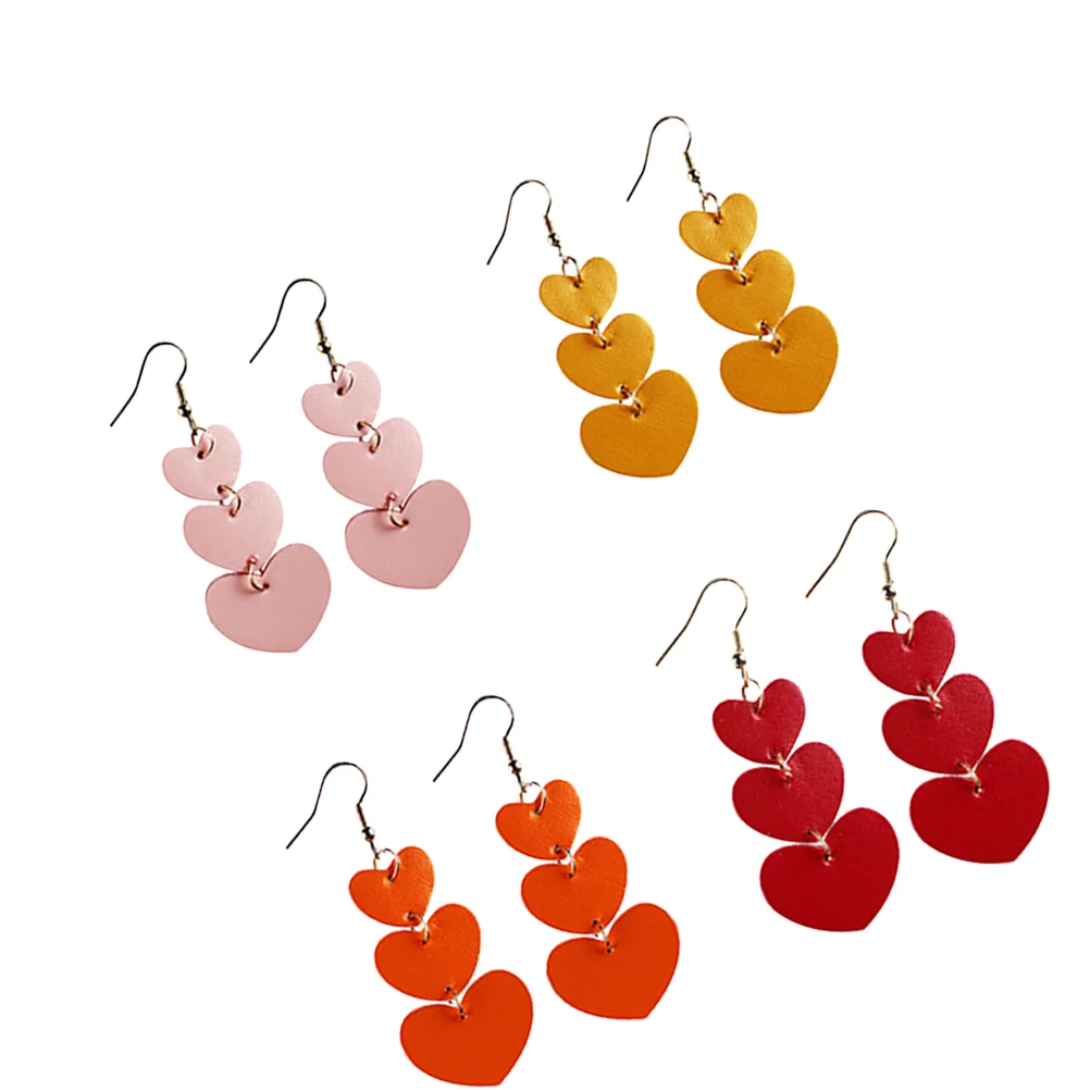 

4 Pairs Ear Lovers Heart Hoop Earrings Multi Color for Women Artificial PU Studs