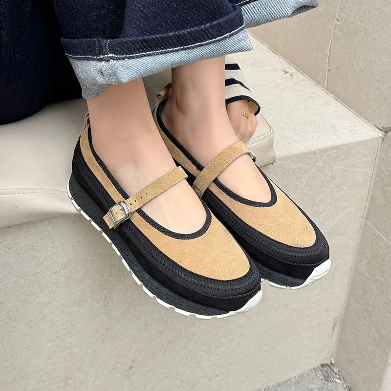 Fashion Casual Round Toe Shoes Color Matching Thick Soled Buckle Straps Platform Mocasines Comfortable Zapatillas De Deporte