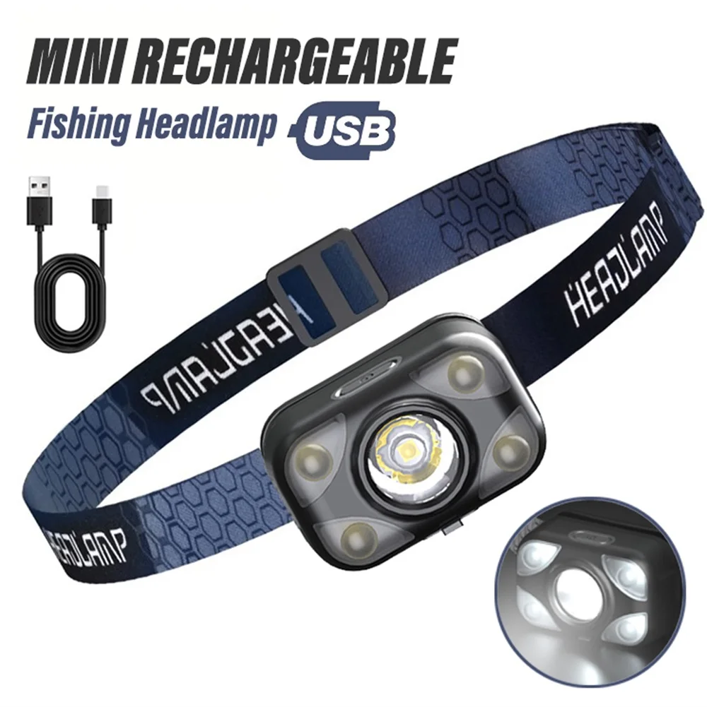 Lightweight Fishing LED Headlamp Rechargeable Headlight Support White/Warm Yellow/Red Three Light Colors Waterproof Lamp