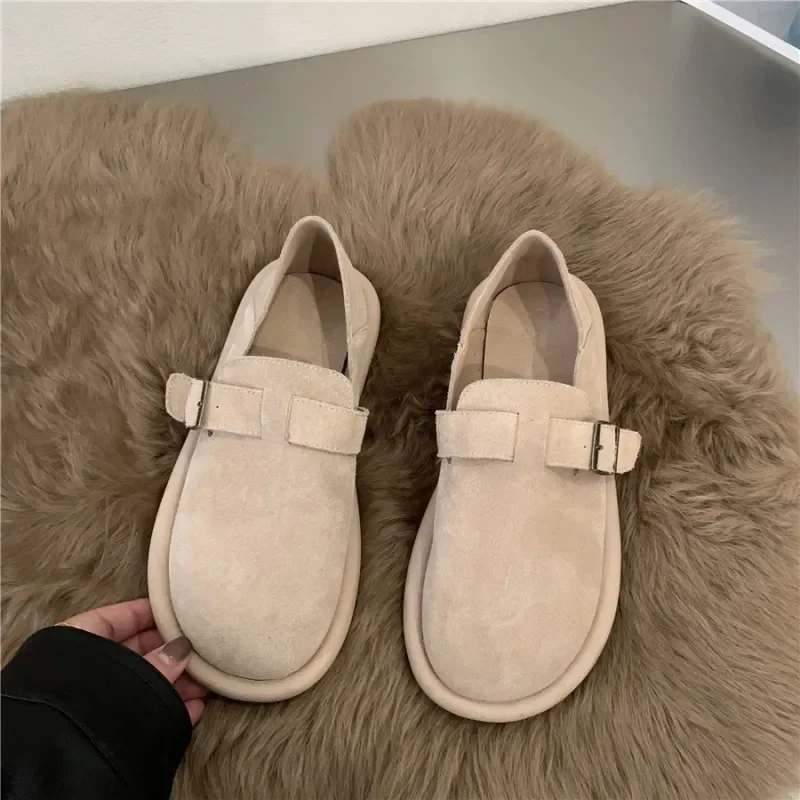 2023 Nowe buty damskie Sen Series Khaki Flat Shoes French Retro Single Shoes Lefu Shoes Frosted Boken Shoes Jesień i zima