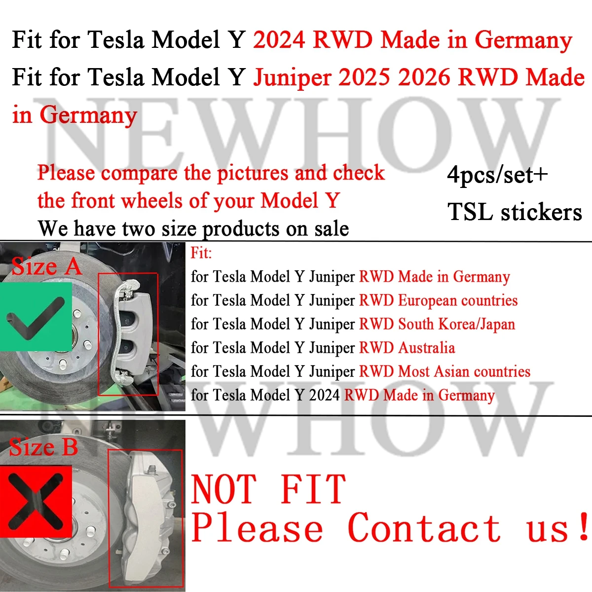 Fit for Tesla Model Y Juniper 2025 2026 RWD and Model Y 2024 RWD Made in Germany Brake Caliper Covers 4pcs/set Rear-Wheel Drive - Detail 1