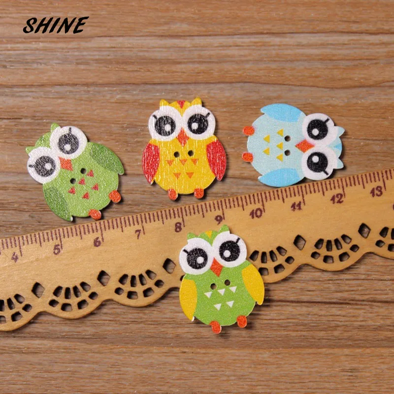 30PCs Wooden Sewing Buttons Scrapbooking Owl Mixed Two Holes Retro 25 x 20mm Costura Botones Decorate bottoni botoes