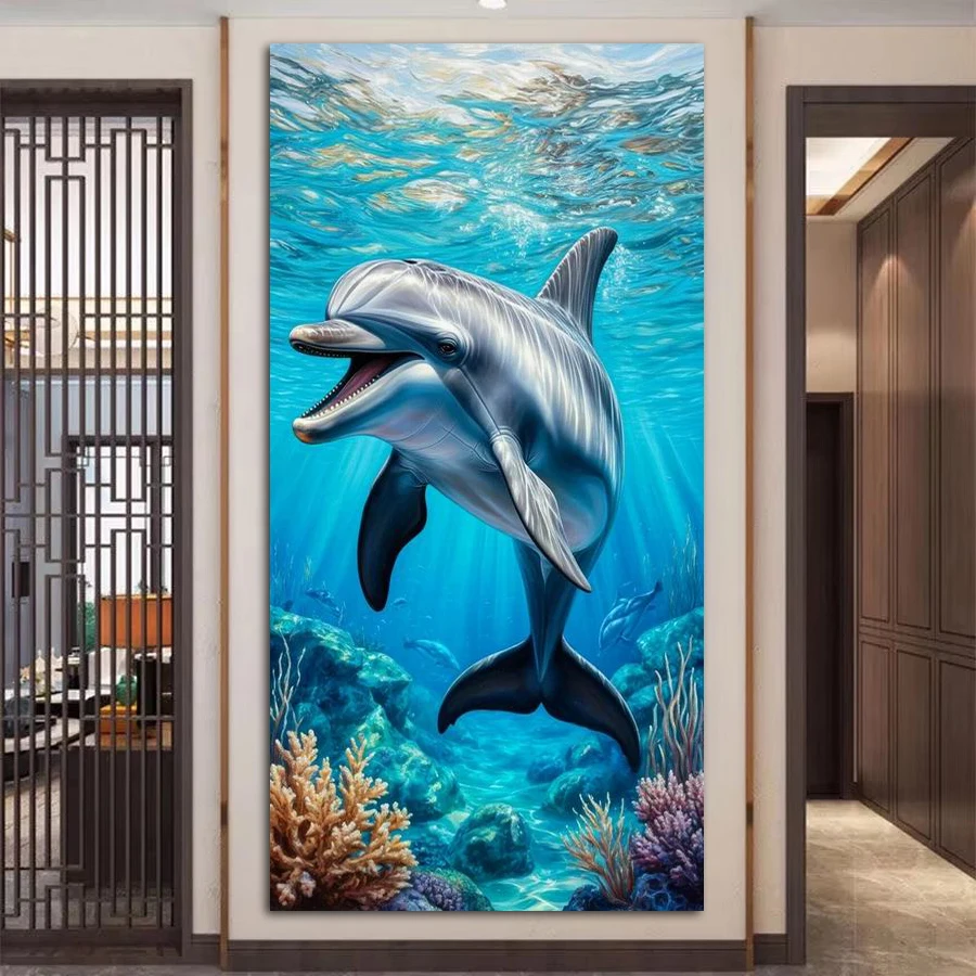 Dolphin Large Size Diy Diamond Art For Adults Painting Kits New Arrivals Sea Animals Full Drill Mosaic Embroidery Picture