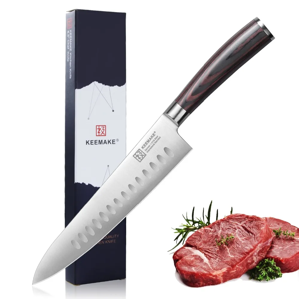 KEEMAKE Chef's Knives German Stainless Steel Kitchen Knife Slicing Cut Sharp Meat Vegetable Fruit Cooking Tools Pakkawood Handle