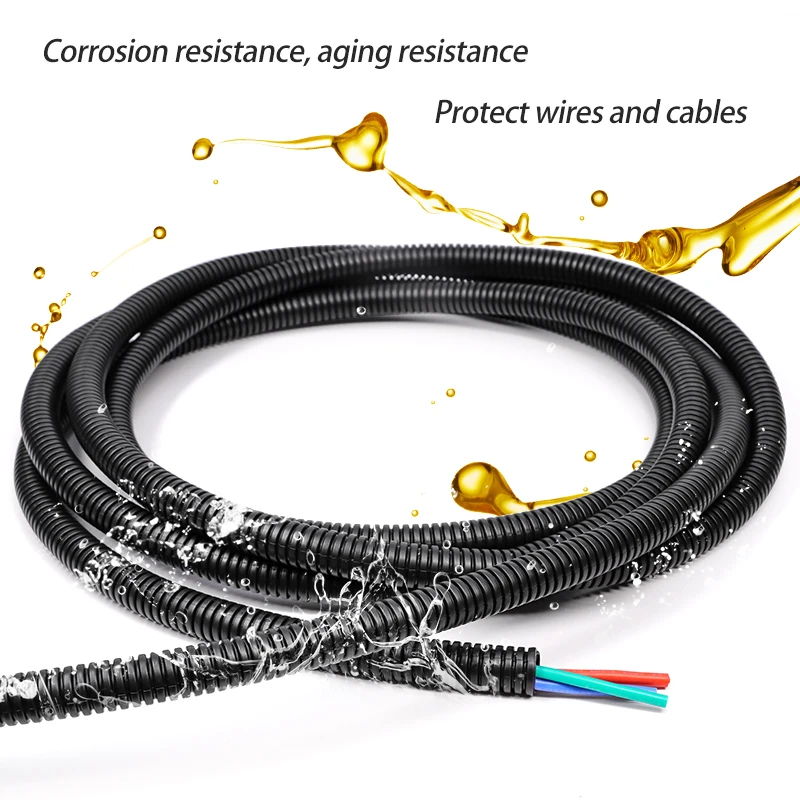 2/5/10m Black PP Insulated Corrugated Split Loom Tube AD 7.5~34.5mm Wire Harness Threaded Hose Plastic Line Protection Sleeving image 4