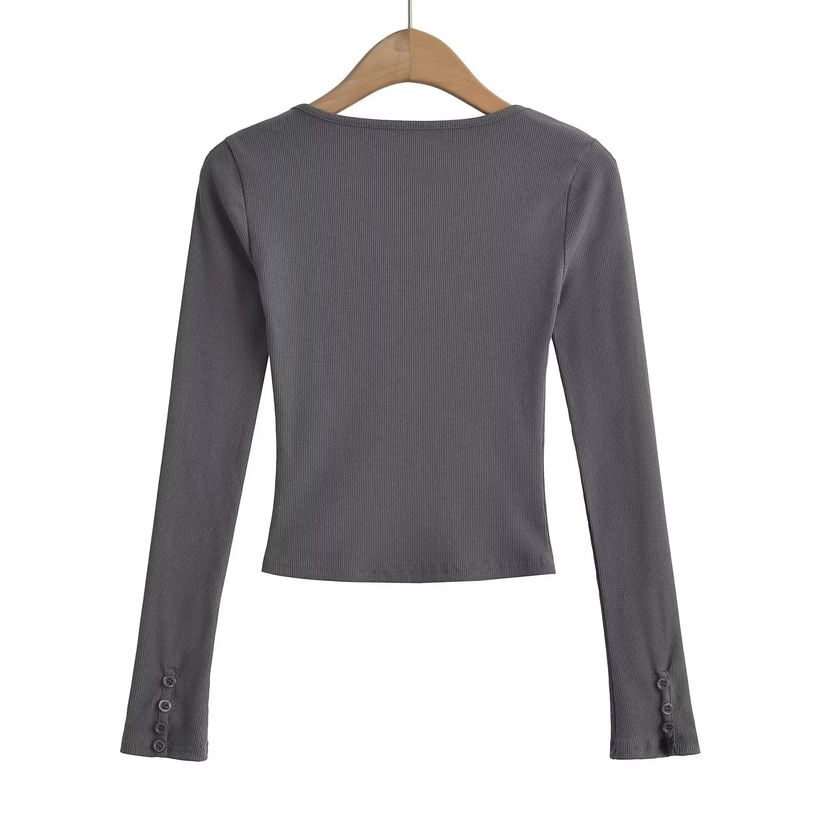 

Футболка Street Sle Long Sve, женская весенне-осенняя футболка с низким вырезом U Ne Sve, топ с разрезом, однотонный, облегающий, Faion