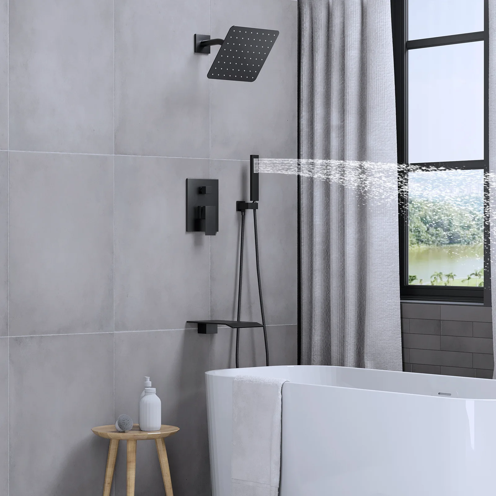 Concealed shower head set, hot and cold wall style hotel home bathroom shower head complete set