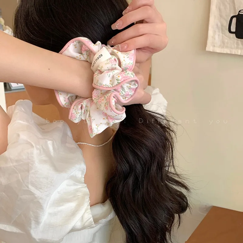 Korean Fashion Floral Scrunchies Women Girls Elastic Hair Rubber Band Accessories Tie Hair Ring Rope Headdress Headwear Ornament