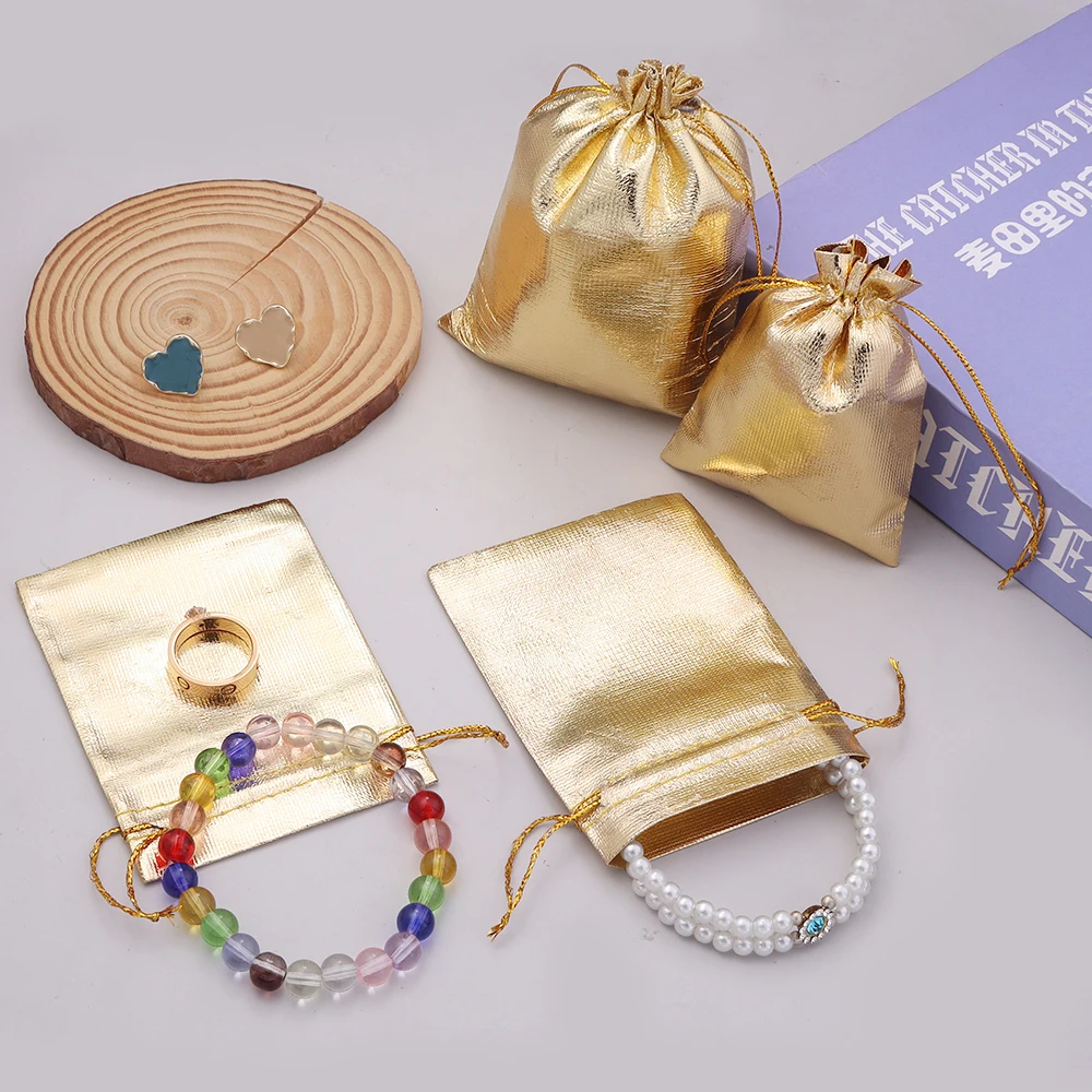 5-10pcs Gold/Silver Drawstring Jewelry Bags Home Pouches Portable Travel Jewelry Storage Bags For Earring Bracelet Present Bag