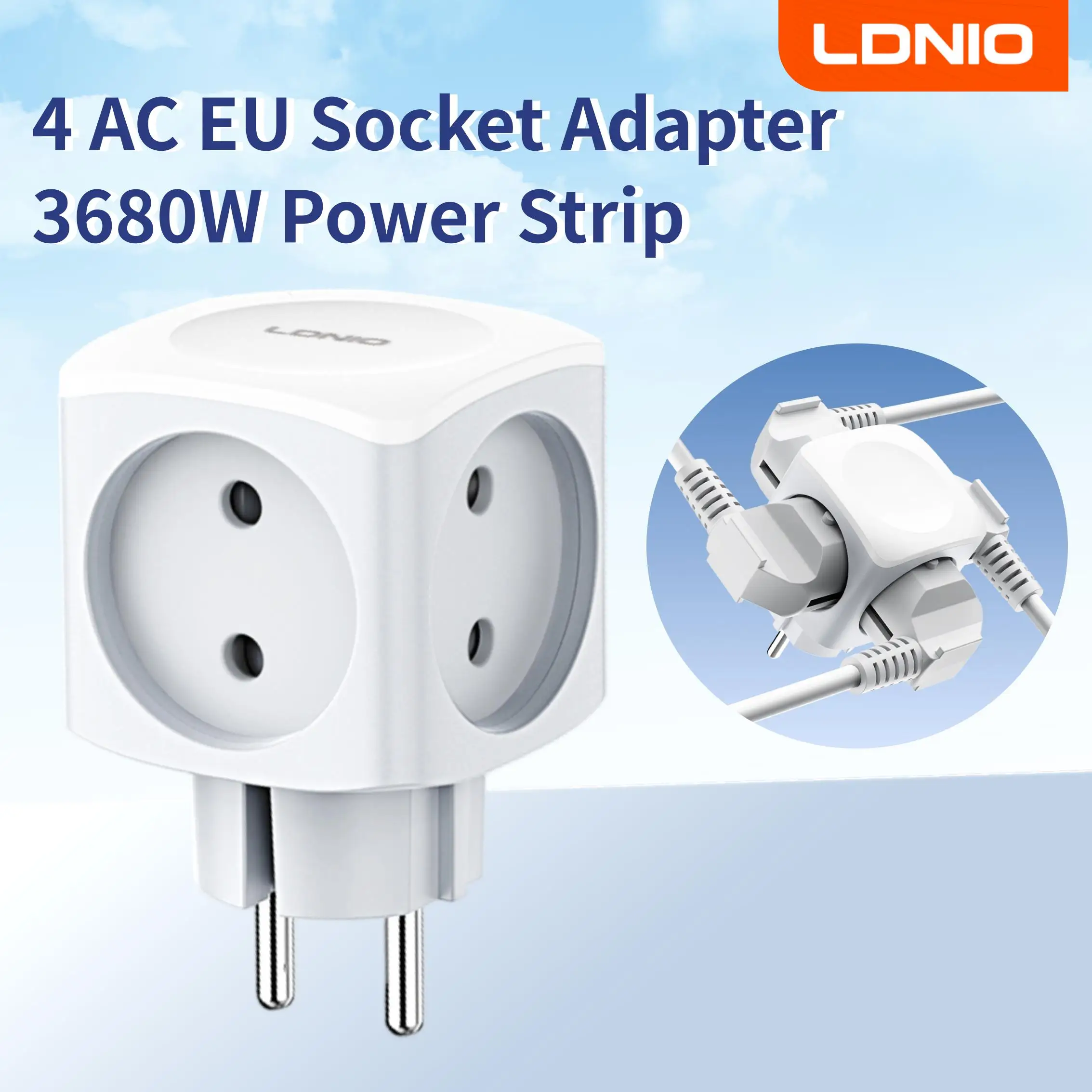 LDNIO Power Strip 4 EU AC Outlet 3680W High Voltage Power Adapter Cube Expandable  No Cable EU Plug for Office, Home, Kitchen