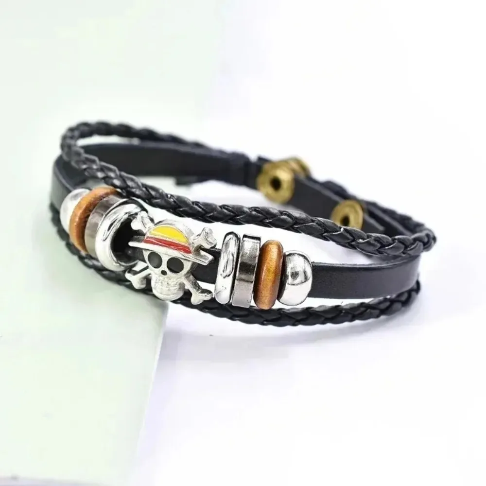 NEW! Anime One Piece Bracelet Luffy PU Bracelet Cosplay Accessories Straw Hat Pirate Jewelry Leather Bracelet Birthday Gifts