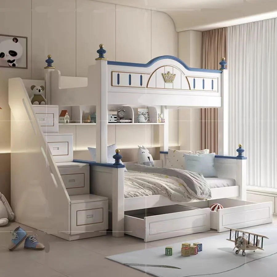 

Modern luxury children's double bunk bed high quality solid wood rotating function soft luxury bedroom furniture
