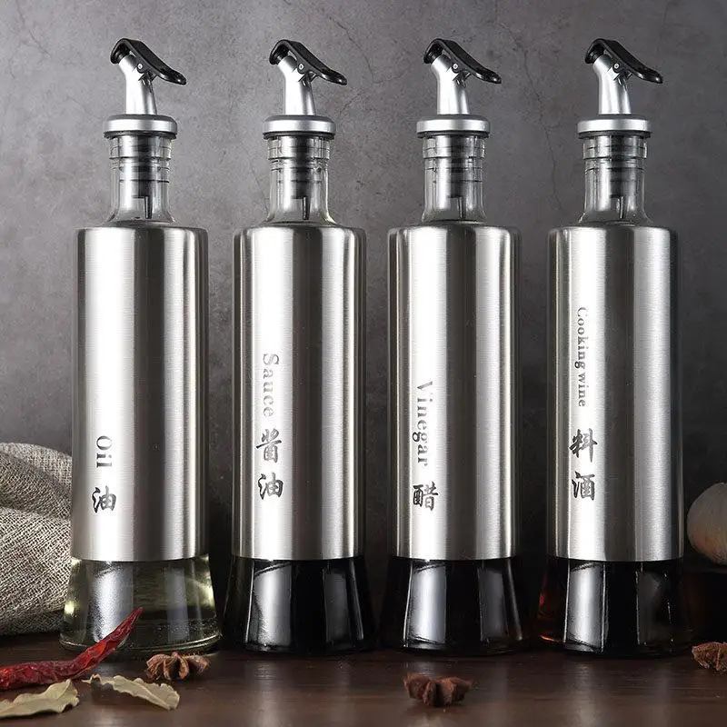 

Бутылка для масла из нержавеющей стали, стеклянная банка для приправ, без дозатора для масла, для домашнего использования, для соевого соуса, уксуса, кухонная утварь, снаряжение для активного отдыха