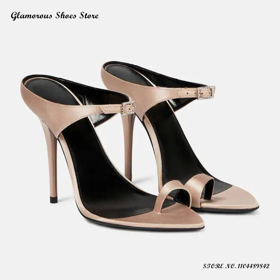 

Элегантные женские туфли-мюли из атласа с кристаллами, на тонком каблуке, с острым носком, для вечеринок, весна-лето, однотонные, на шпильке