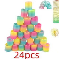 24PCS Rainbow Magic Springs Circle Toys Kids Birthday Party Favors Guests Giveaway Small Gifts Pinata Fillers Flexible Funny Toy