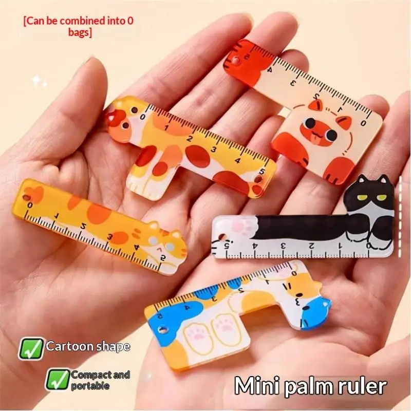 5Pcs Portable Bookmark Straight Ruler Pocket 5cm Animal Mini Plastic Rule Measuring Tool Stationery Drawing Supplies