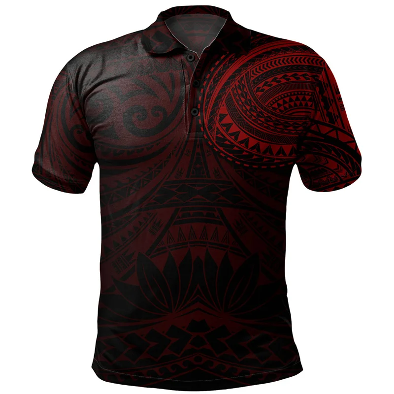 Summer Polynesian Tribal Pattern Polo Shirt For Men 3D Print Short Sleeves T-shirt Hawaiian Beach Button Loose Lapel T Shirts