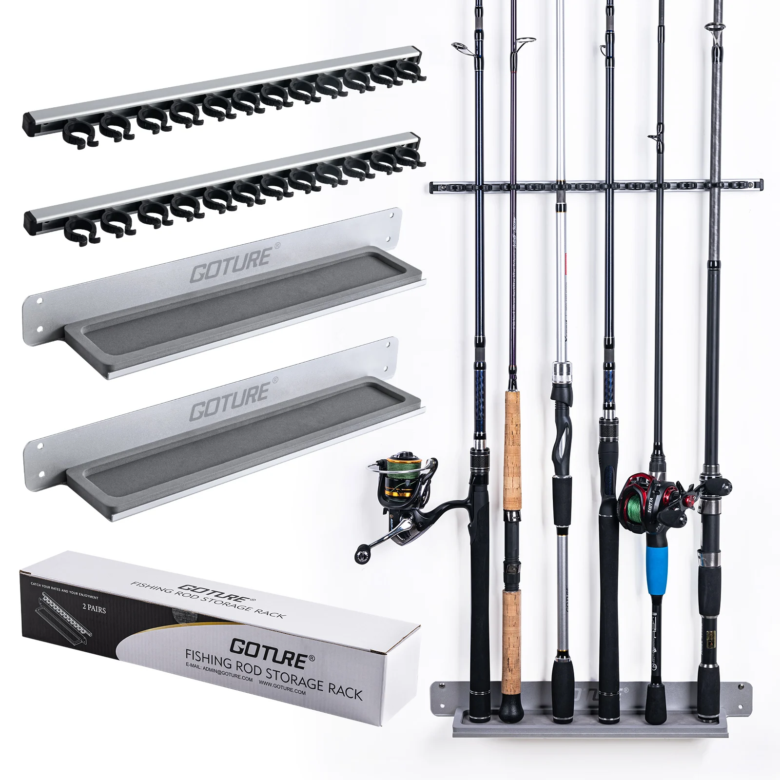 

Стойка для демонстрации удочки Goture, емкость 12 удочек, вертикальный/горизонтальный держатель для удочки, настенное крепление, стойка для сбора удочек