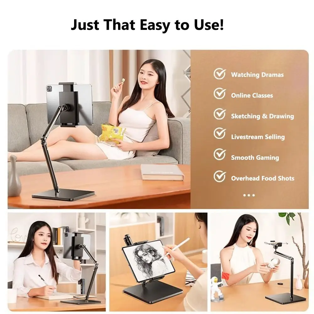 

360° Rotation Adjustable Tablet Stand Height Lift Multi-Angle Adjustable Phone Stand Stable Base Lazy Viewing Holder